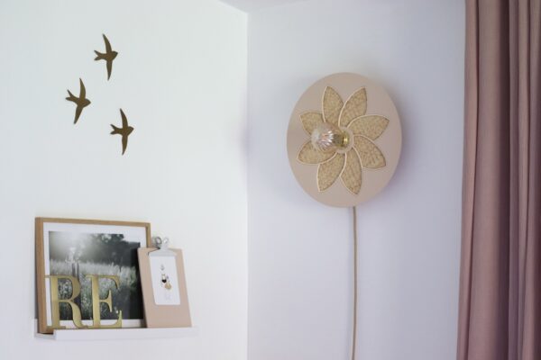luminaire fleur bois cannage rotin