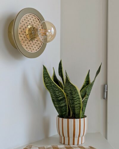luminaire rond bois cannage rotin