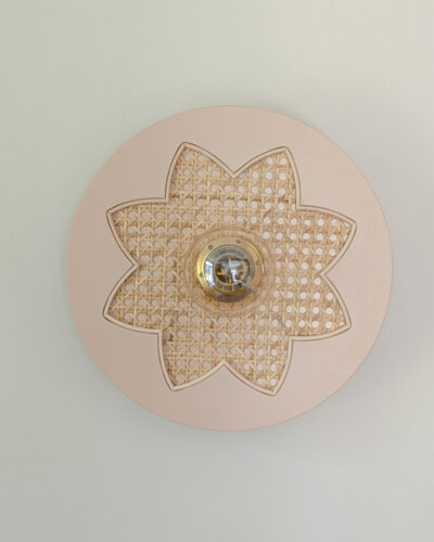 luminaire fleur bois cannage rotin