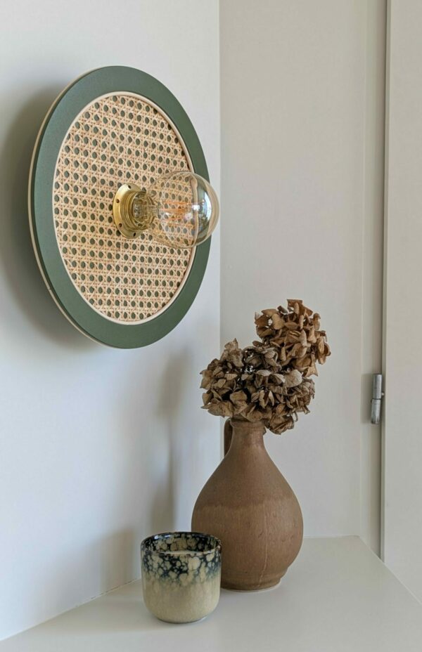 Luminaire artisanal rond cannage et rotin