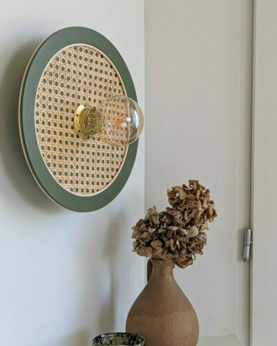 Luminaire artisanal rond cannage et rotin