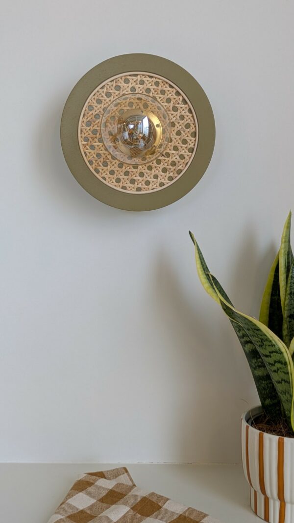 luminaire rond bois cannage rotin