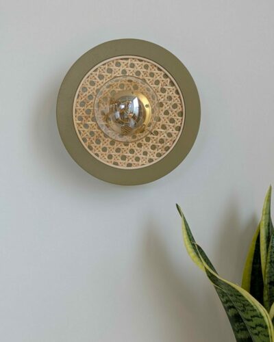 luminaire rond bois cannage rotin