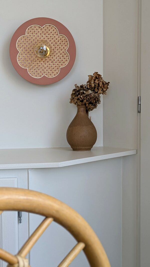 luminaire fleur bois cannage rotin