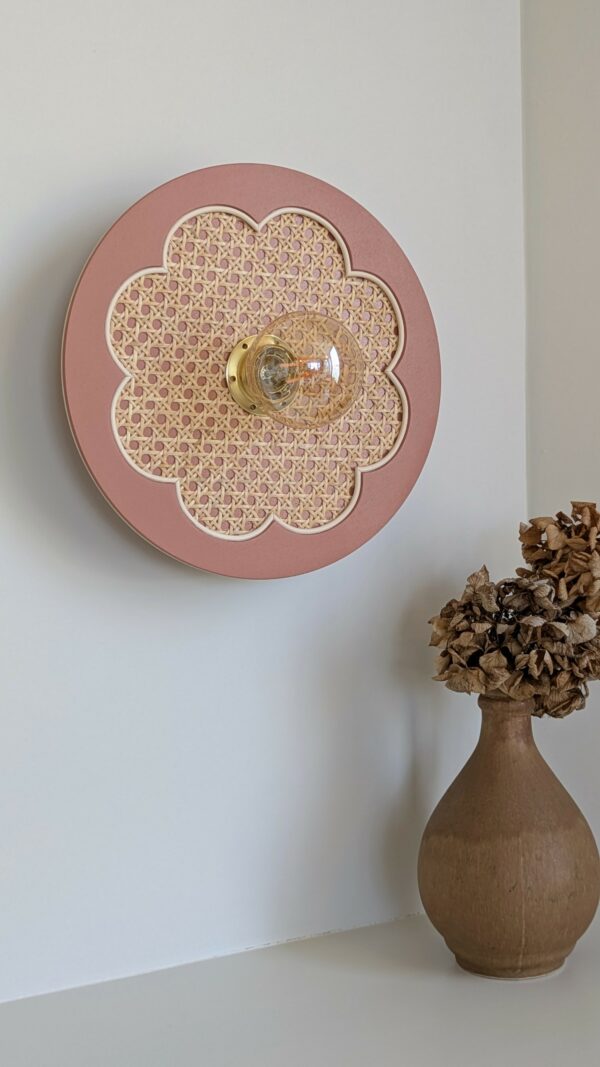 luminaire fleur bois cannage rotin