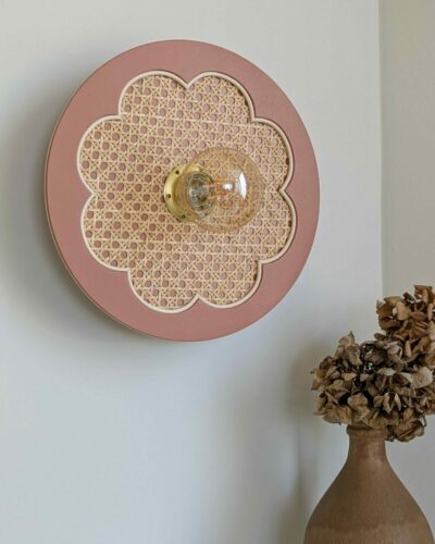 luminaire fleur bois cannage rotin