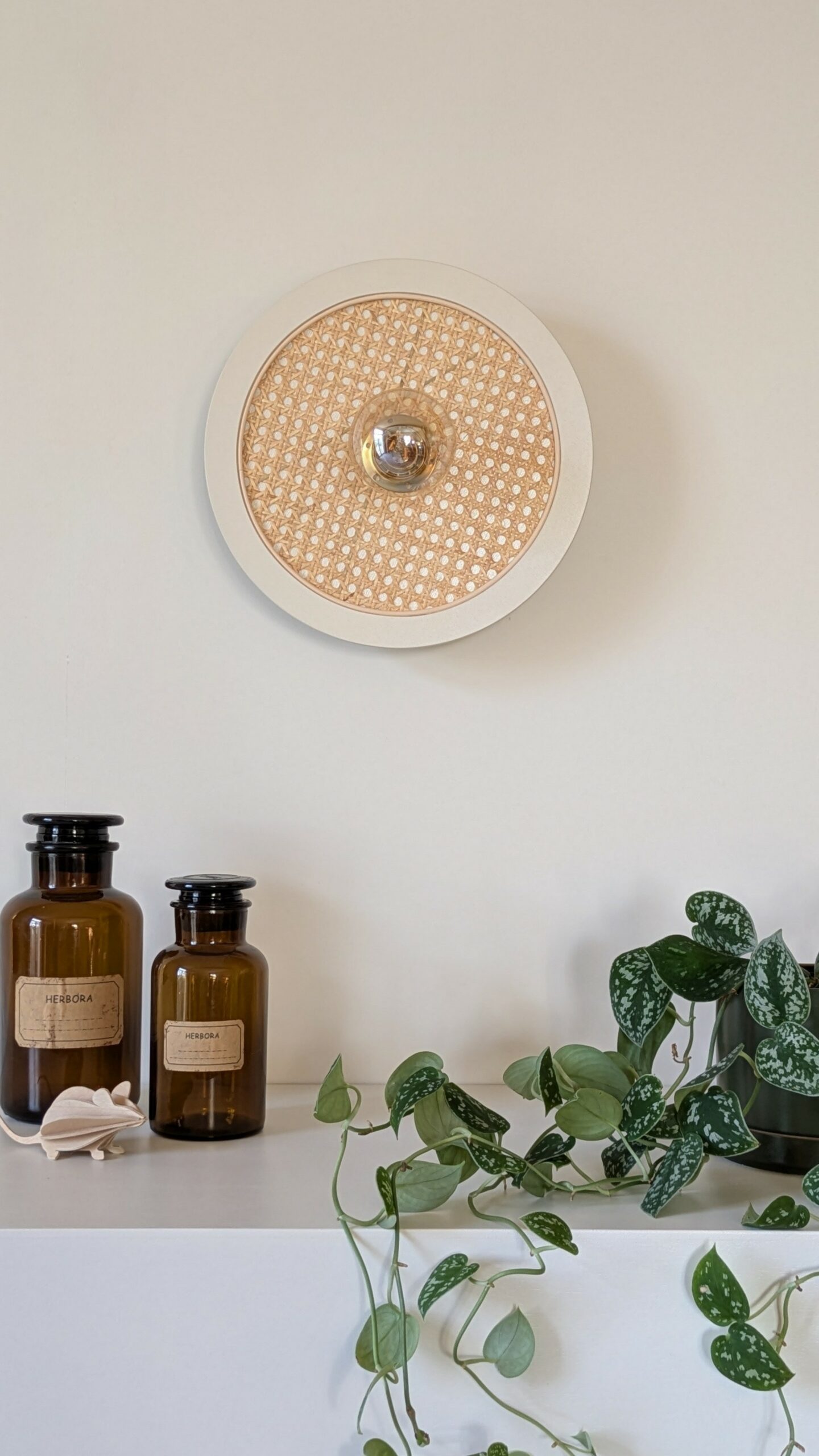 Luminaire cannage bois rotin artisanal