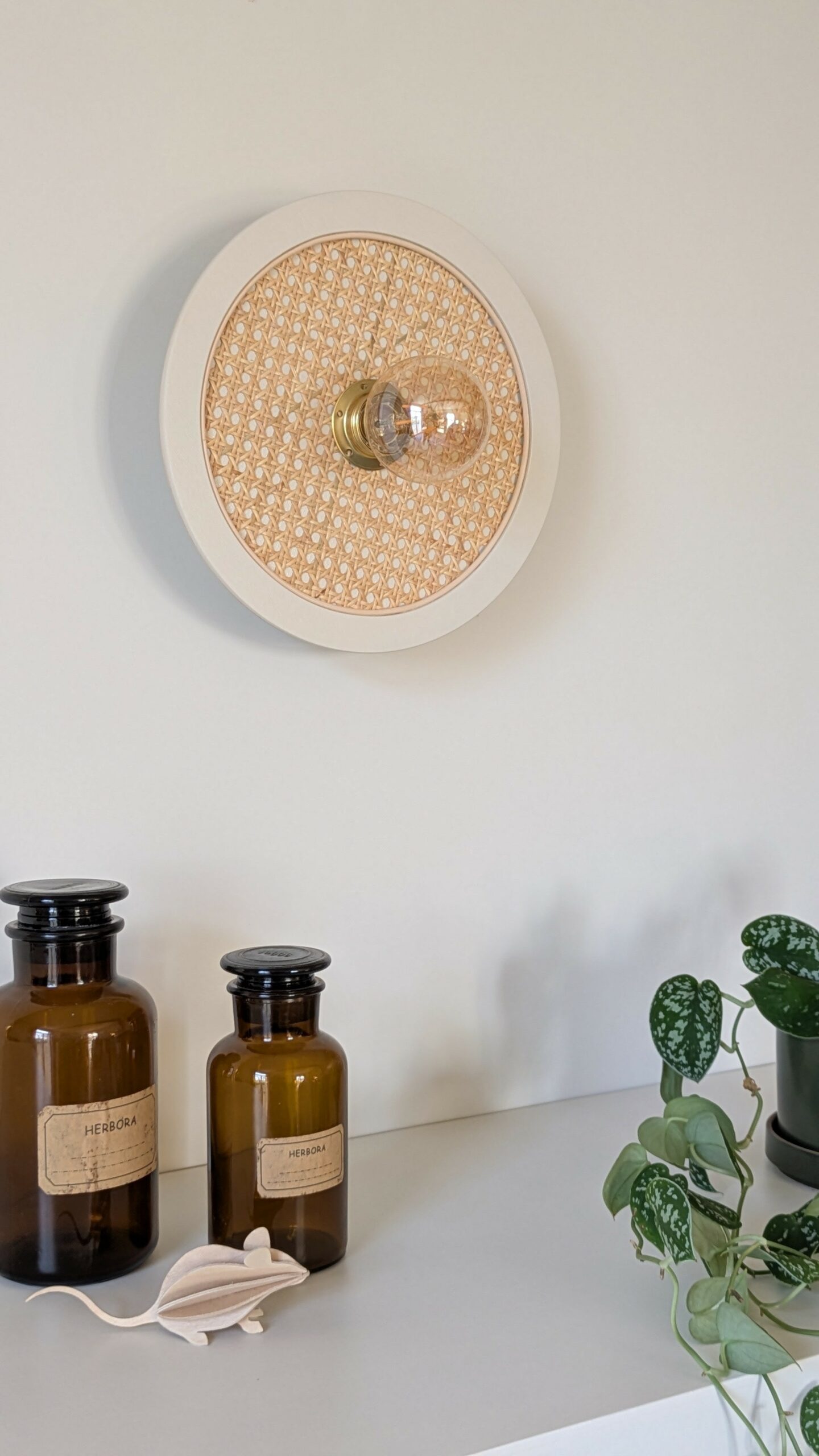 Luminaire cannage bois rotin artisanal