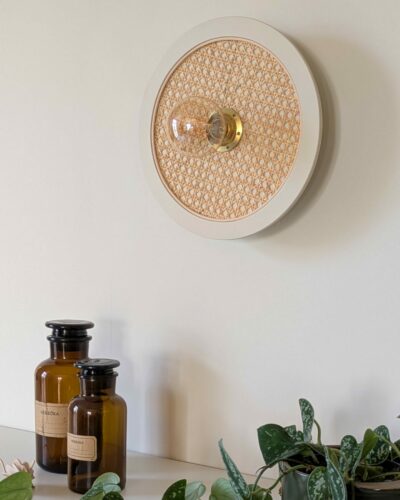 Luminaire cannage bois rotin artisanal