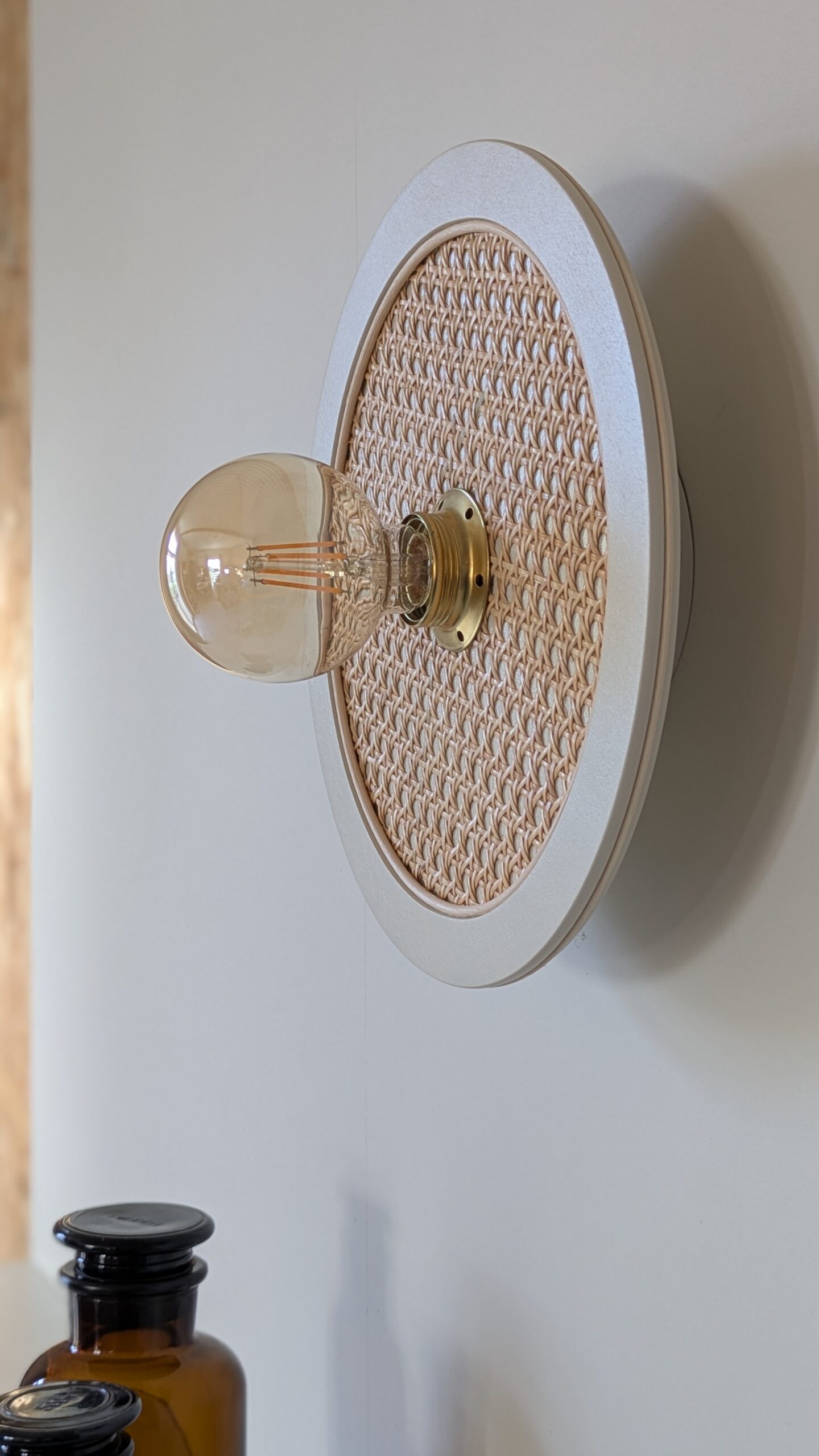 Luminaire cannage bois rotin artisanal