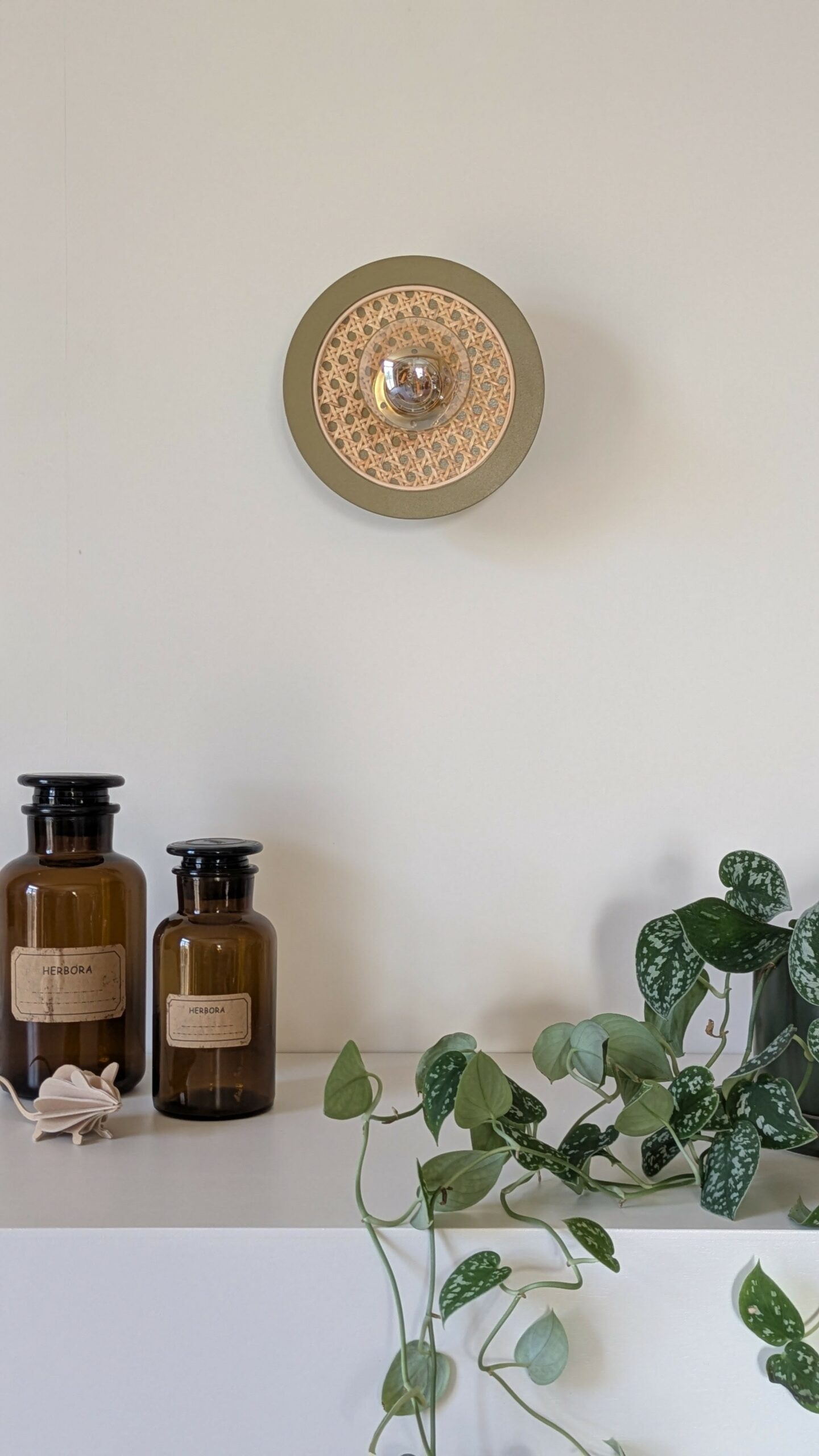 Luminaire cannage bois rotin artisanal