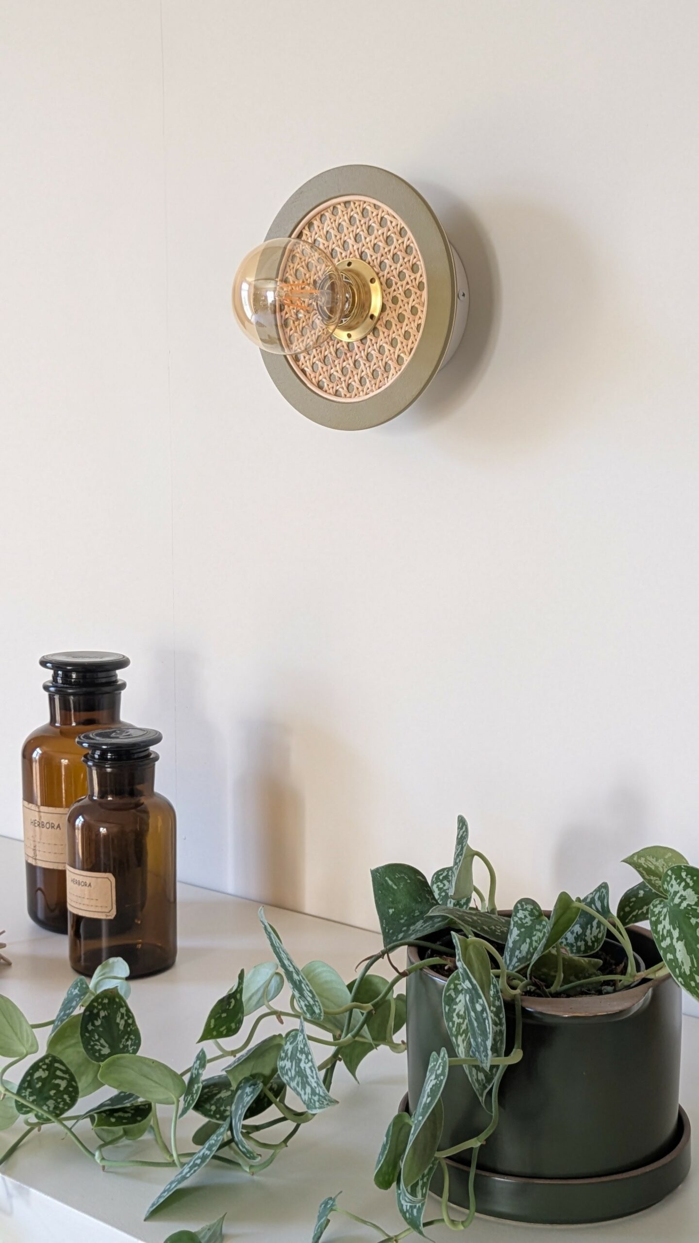 Luminaire cannage bois rotin artisanal