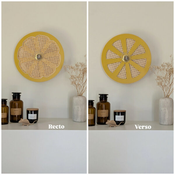 luminaire artisanal bois cannage rotin