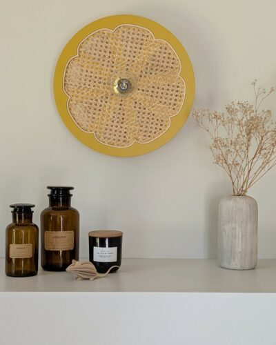 luminaire artisanal bois cannage rotin