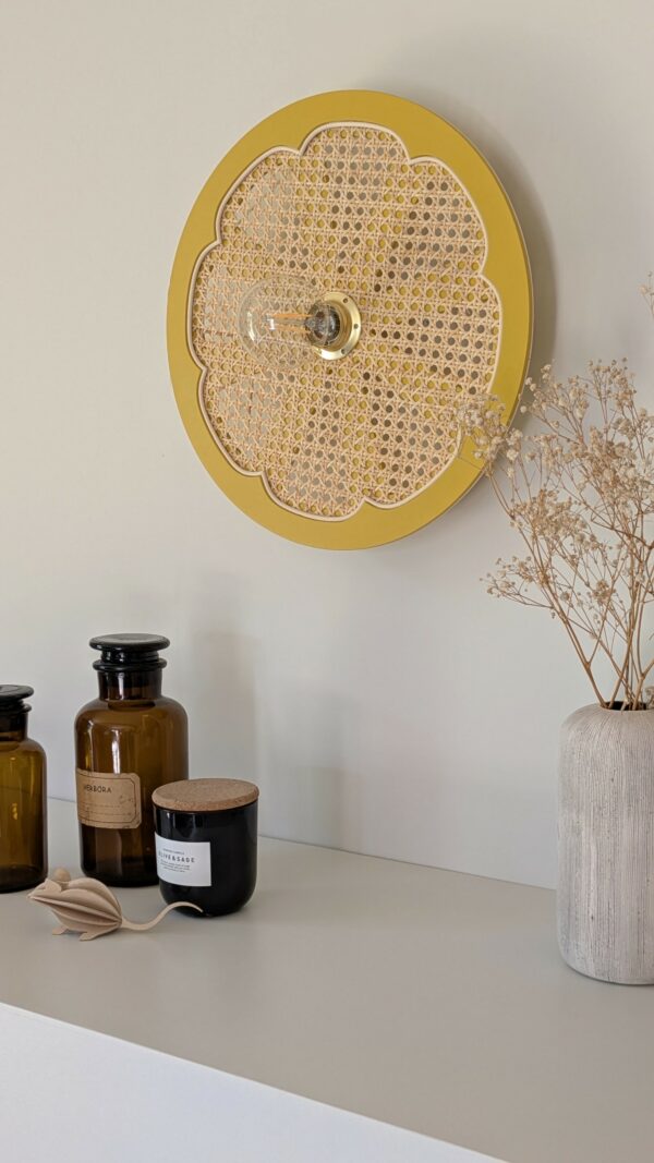 luminaire artisanal bois cannage rotin