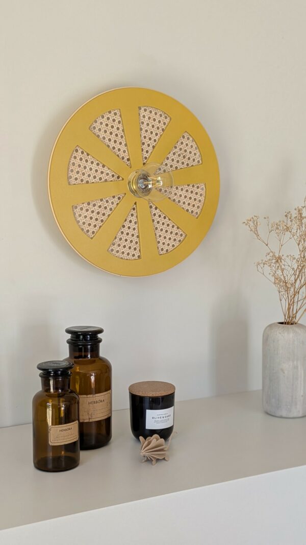luminaire artisanal bois cannage rotin