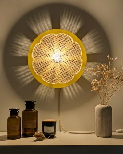 luminaire artisanal bois cannage rotin