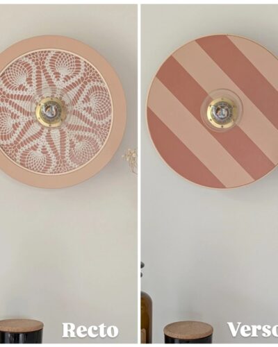 Luminaire unique artisanal. En bois napperon et rotin. 2 en 1