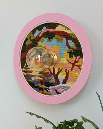luminaire artisanal, bois, canevas et rotin. Modèle unique