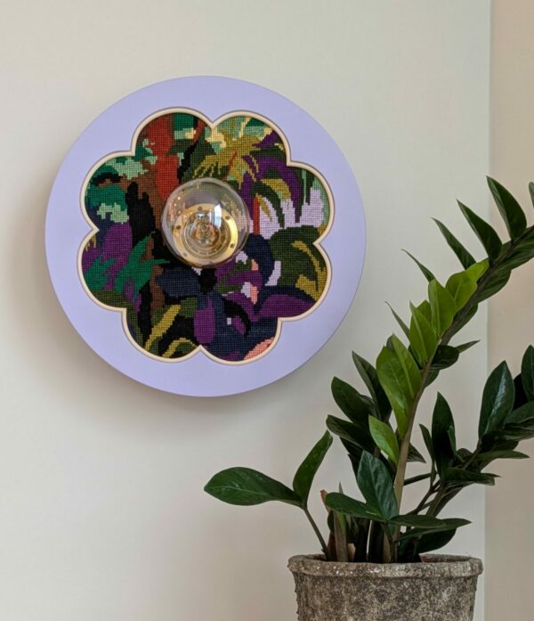luminaire artisanal, bois, canevas et rotin. Modèle unique