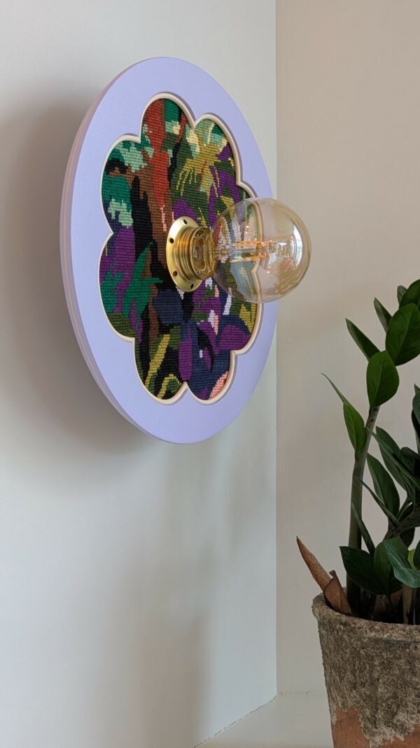 luminaire artisanal, bois, canevas et rotin. Modèle unique