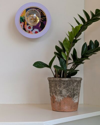 luminaire artisanal, bois, canevas et rotin. Modèle unique