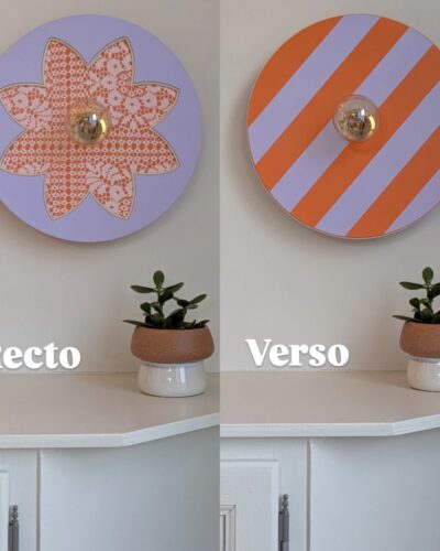 Luminaire unique artisanal. En bois napperon et rotin. 2 en 1