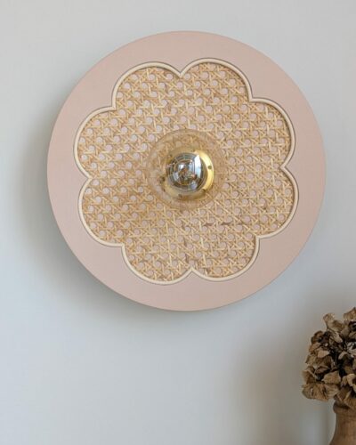 Luminaire fleur cannage bois rotin artisanal