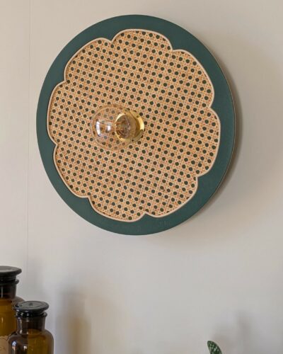 Luminaire fleur cannage bois rotin artisanal