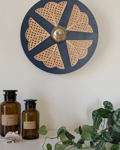 Luminaire fleur cannage bois rotin artisanal