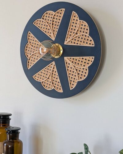 Luminaire fleur cannage bois rotin artisanal