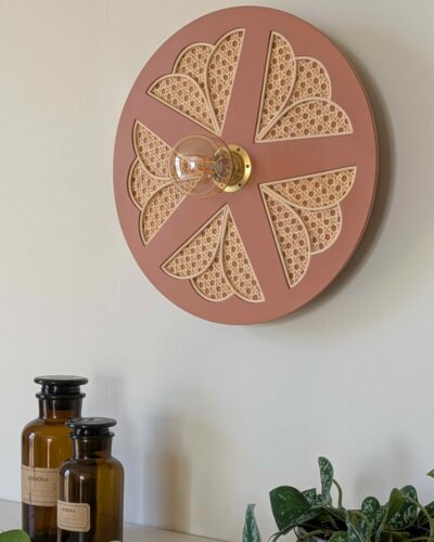 Luminaire fleur cannage bois rotin artisanal