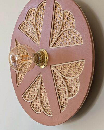 Luminaire fleur cannage bois rotin artisanal