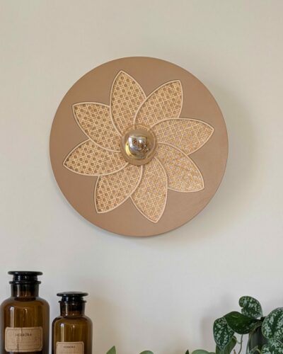 Luminaire fleur cannage bois rotin artisanal