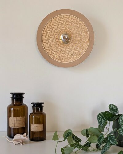 Luminaire cannage bois rotin artisanal