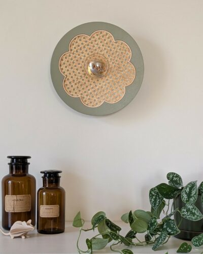 Luminaire fleur cannage bois rotin artisanal