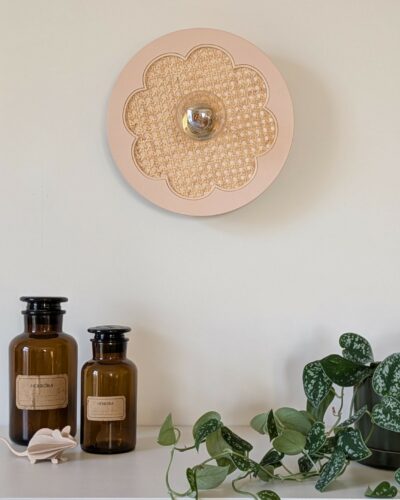 Luminaire fleur cannage bois rotin artisanal