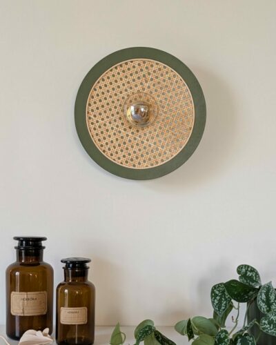 Luminaire cannage bois rotin artisanal