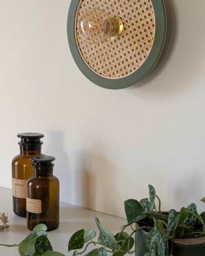 Luminaire cannage bois rotin artisanal