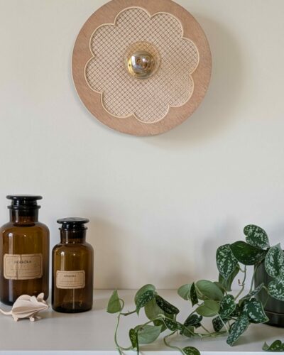 Luminaire fleur toile de canevas bois rotin artisanal