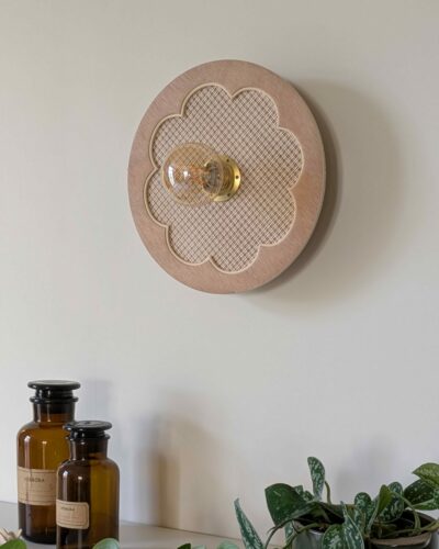 Luminaire fleur toile de canevas bois rotin artisanal