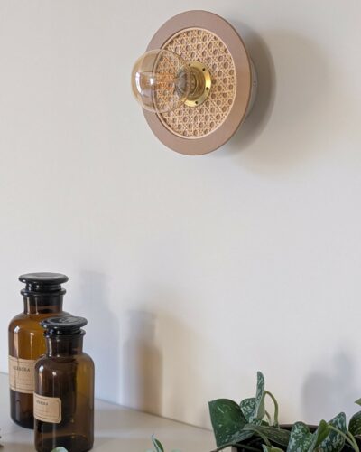 Luminaire cannage bois rotin artisanal