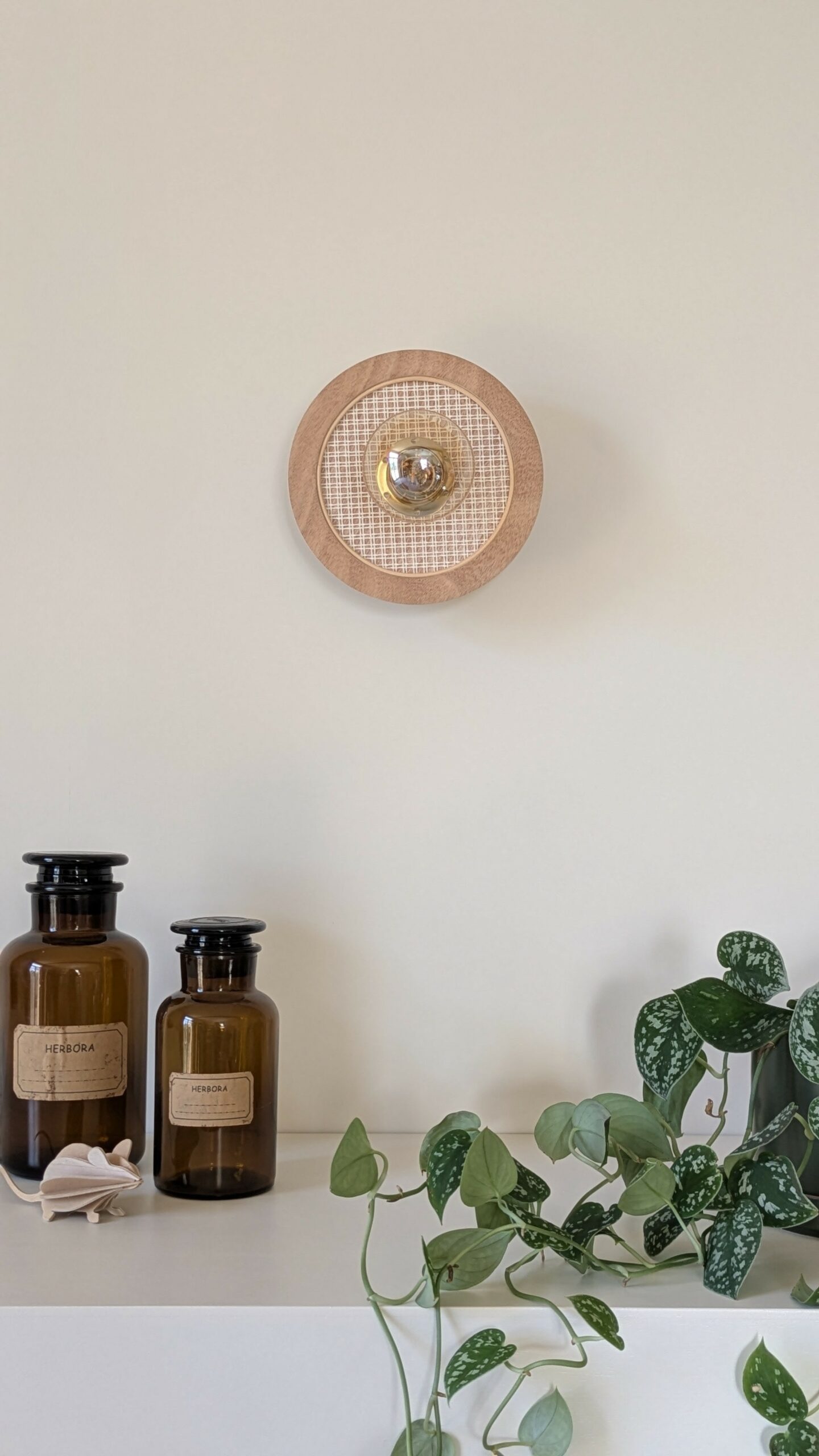 Luminaire toile bois rotin artisanal