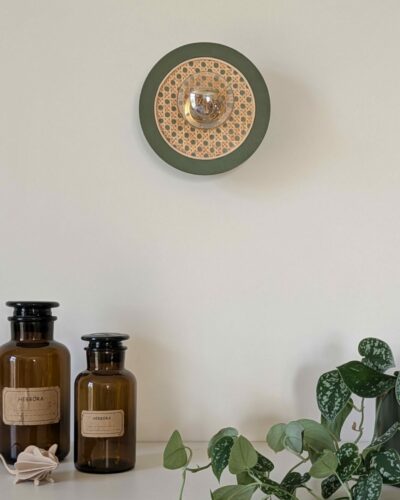 Luminaire cannage bois rotin artisanal