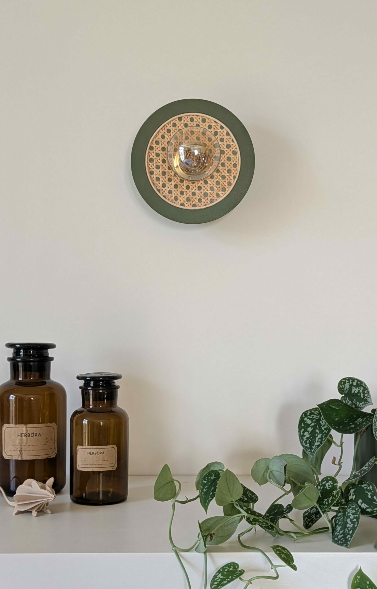 Luminaire cannage bois rotin artisanal