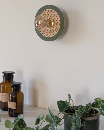 Luminaire cannage bois rotin artisanal