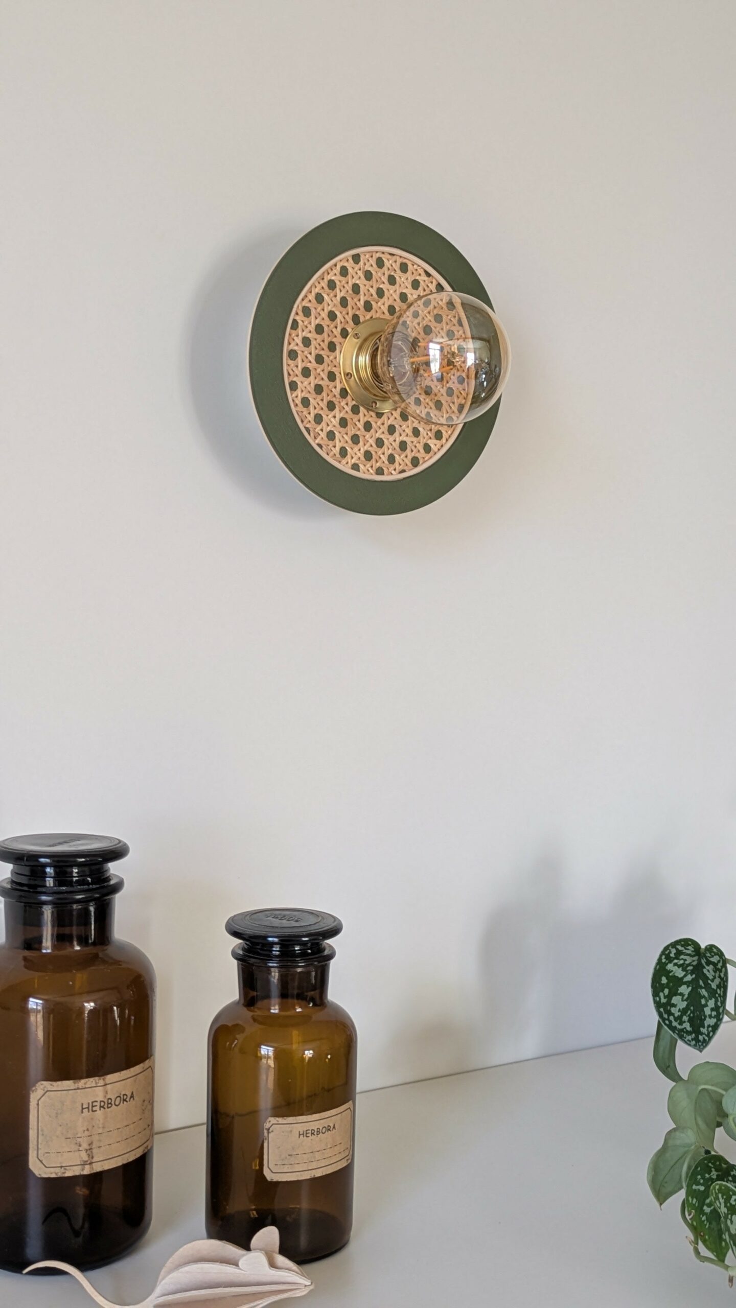 Luminaire cannage bois rotin artisanal