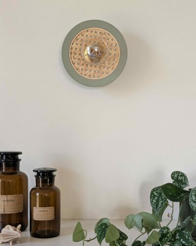 Luminaire cannage bois rotin artisanal