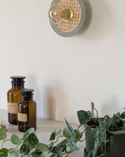 Luminaire cannage bois rotin artisanal