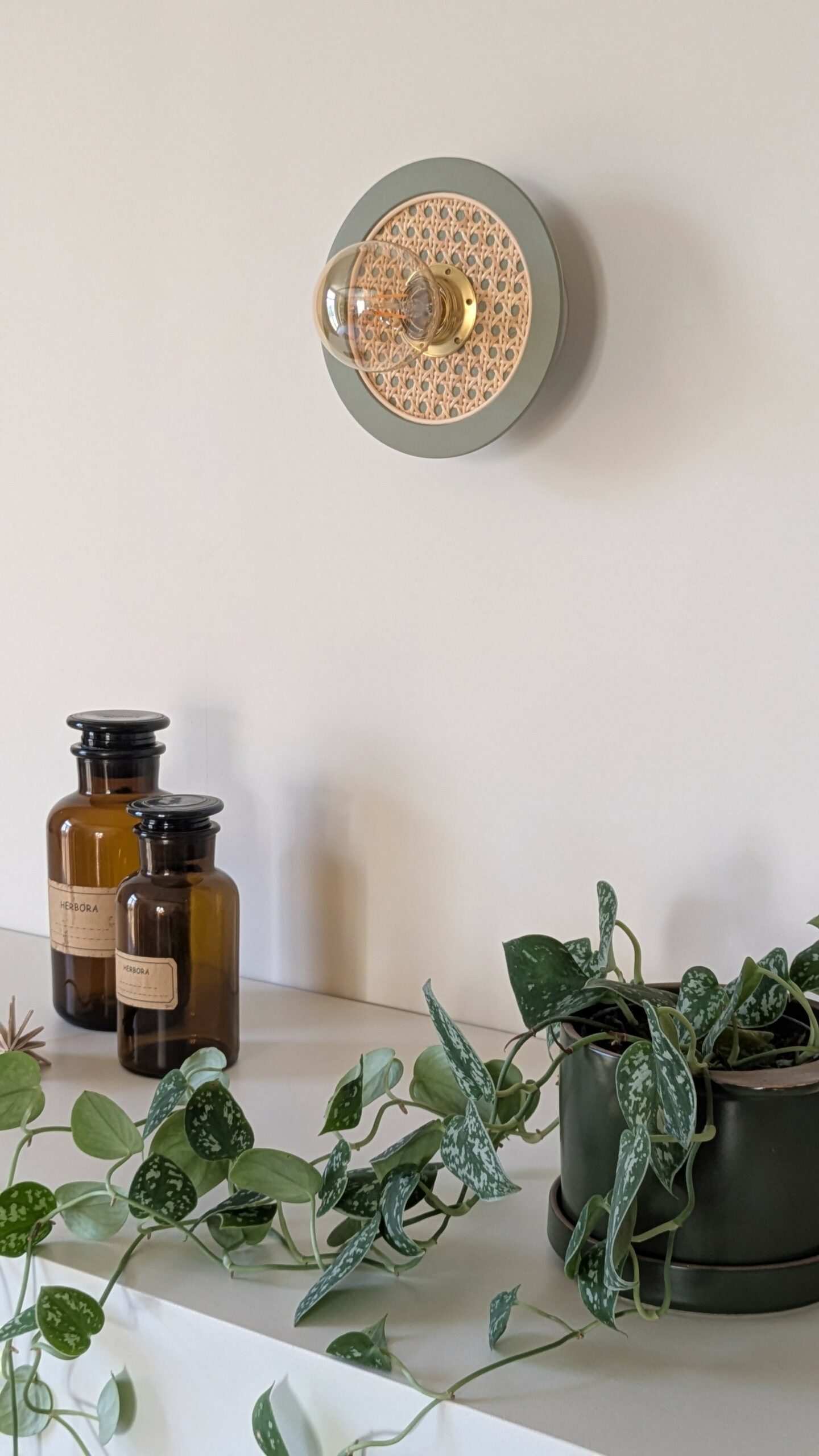 Luminaire cannage bois rotin artisanal